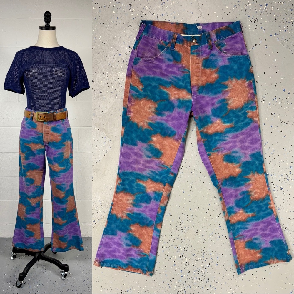 Vintage 60s 70s Mr.Leggs Tie Dye Bell Bottom Flare Jeans Hippie Pants SM 29"x28"